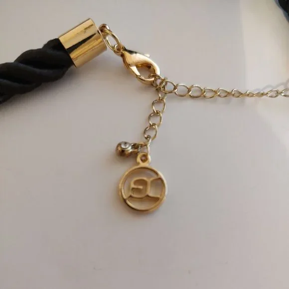 Signed Erica Lyons Black & Gold Twisted Rope & Metal Fashion Statement Necklace - Picture 8 of 11